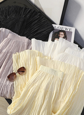 华子家 百褶半身裙女春季设计感不规则高腰压褶中长款a字裙46019