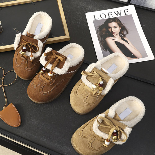 复古大头勃肯鞋厚底加绒半拖鞋女