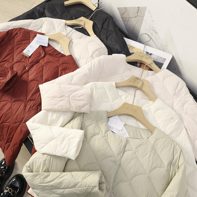 90白鸭绒绗缝圆领羽绒服外套秋冬