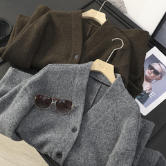 华子家 极简风70绵羊毛V领落肩袖宽松双面呢大衣毛呢外套女45020