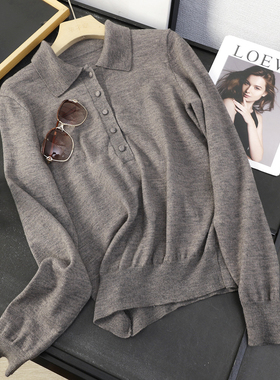华子家 羊毛混纺半开襟polo领针织衫女秋冬修身显瘦套头毛衣45502
