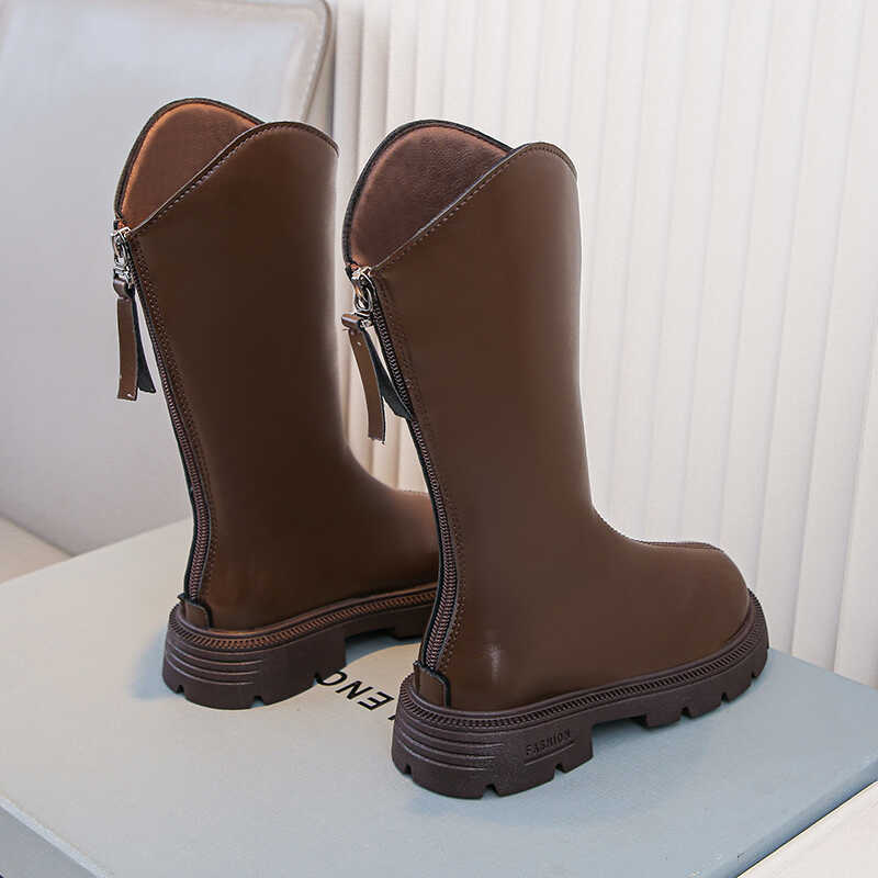 皮靴加绒棕色女孩马丁靴公主秋冬