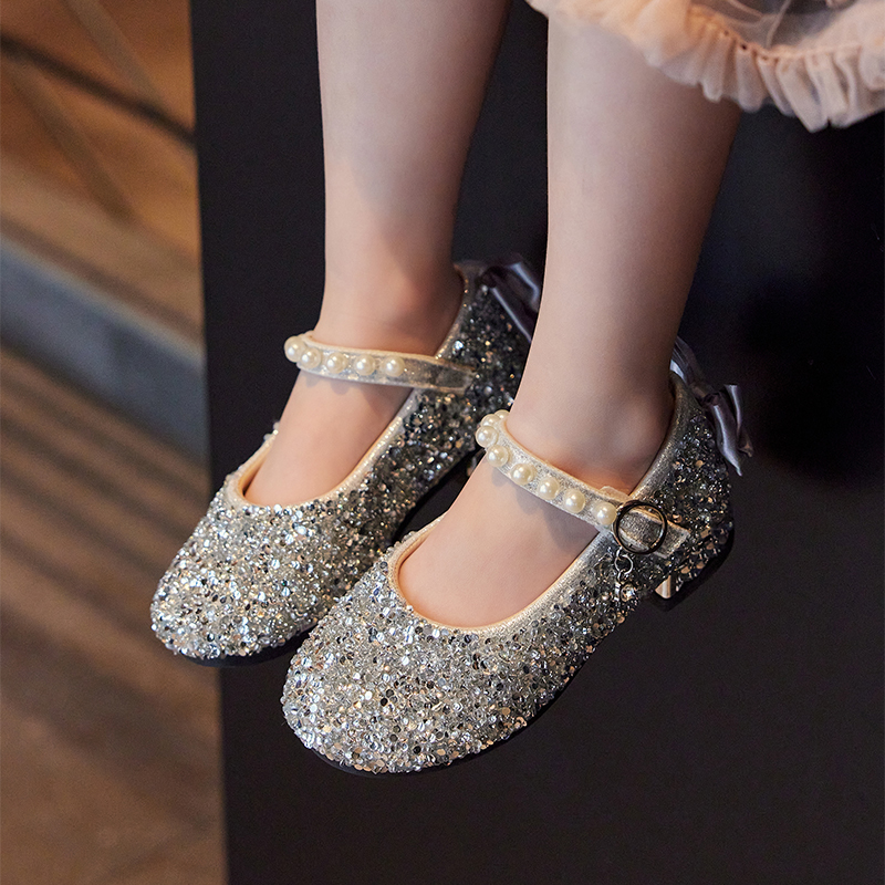 银色女童公主鞋春秋宝宝表演单鞋