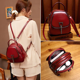 真皮油腊皮双肩包女2025新款时尚迷你小背包多功能单肩斜挎包牛皮