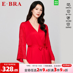 安莉芳旗下E-BRA本命年红色缎面雪纺花边装饰睡袍女家居服KL00159