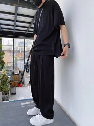 春夏季新品男女同款时尚潮流百叶条运动痞帅显瘦百搭垂感休闲套装
