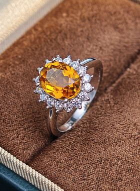 轻奢小众设计黄水晶戴妃戒指