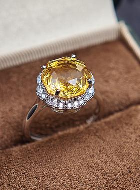 天然黄水晶戒指女高级感