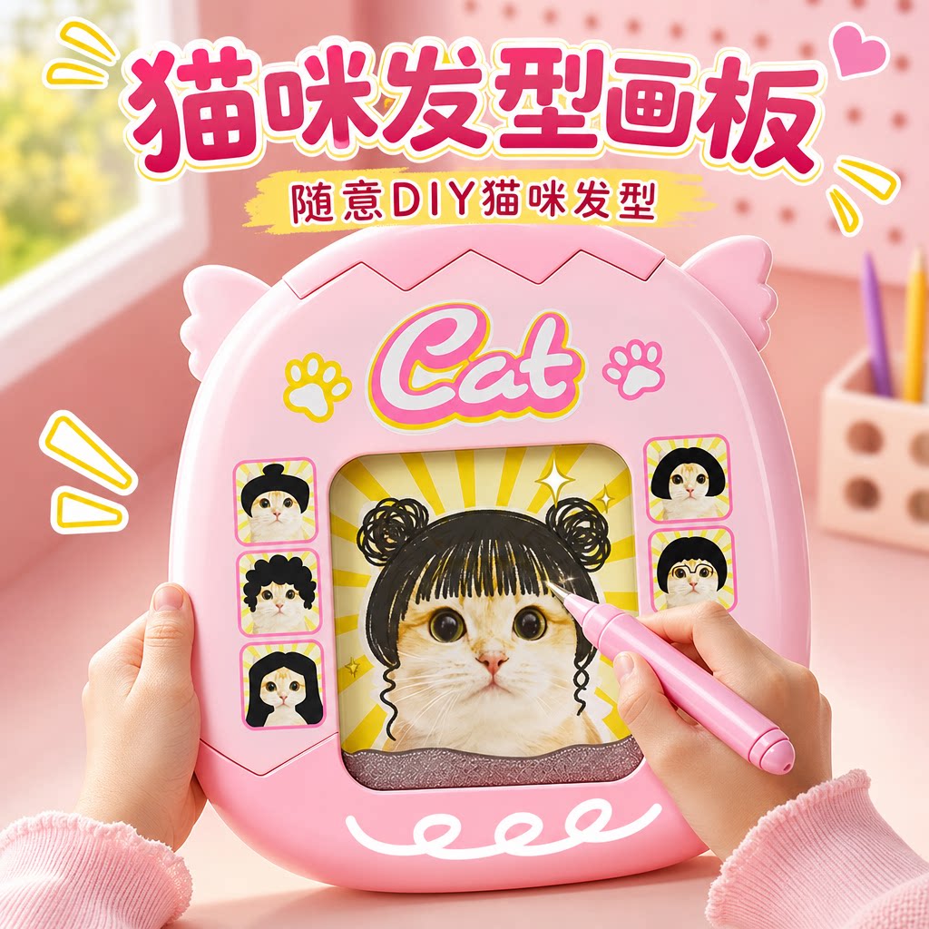 小猫磁吸发型百变玩具diy磁吸式画板儿童益智涂鸦板钥匙扣送朋友