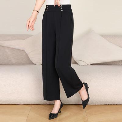 妈妈夏装洋气直筒裤中老年人女夏季松紧腰休闲裤子宽松遮肉阔腿裤