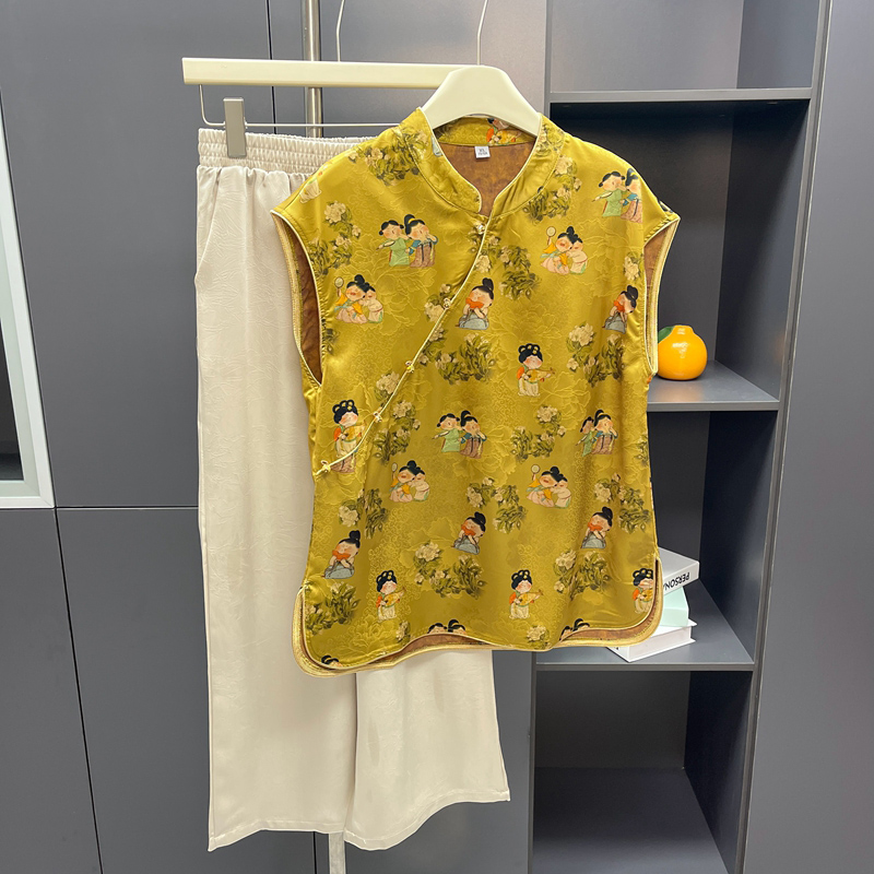妈妈装夏季套装2025新款新中式旗袍中老年女仿真丝短袖两件套衣服