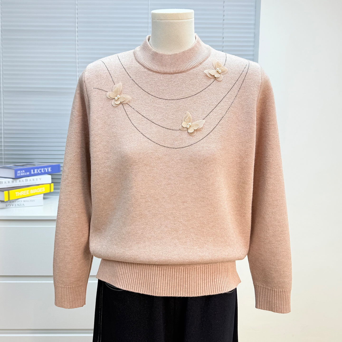 妈妈装加绒毛衣女冬季洋气新款中老年女装加厚内搭打底衫保暖上衣