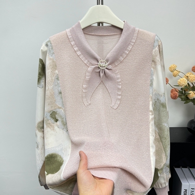 中年妈妈装春夏时尚针织衫上衣洋气长袖T恤女薄款中老年高贵小衫