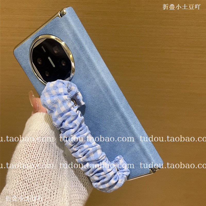 新品电镀银中轴磁吸适用华为matex7手机壳牛仔magicv5格子弹力腕带折叠屏保护套x6手腕新款三星zflip7/6防摔