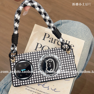 韩系黑格中轴磁吸支架猫适用荣耀magicv5手机壳matex6保护套折叠屏vivoxfold5手提VS3挂绳zfold7防摔新款男女