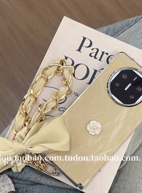 小香风ins渐变皮纹山茶花适用华为MateX6手机壳中轴磁吸magicvs3折叠屏X7典藏版手提vivoxfold5pro防摔保护套