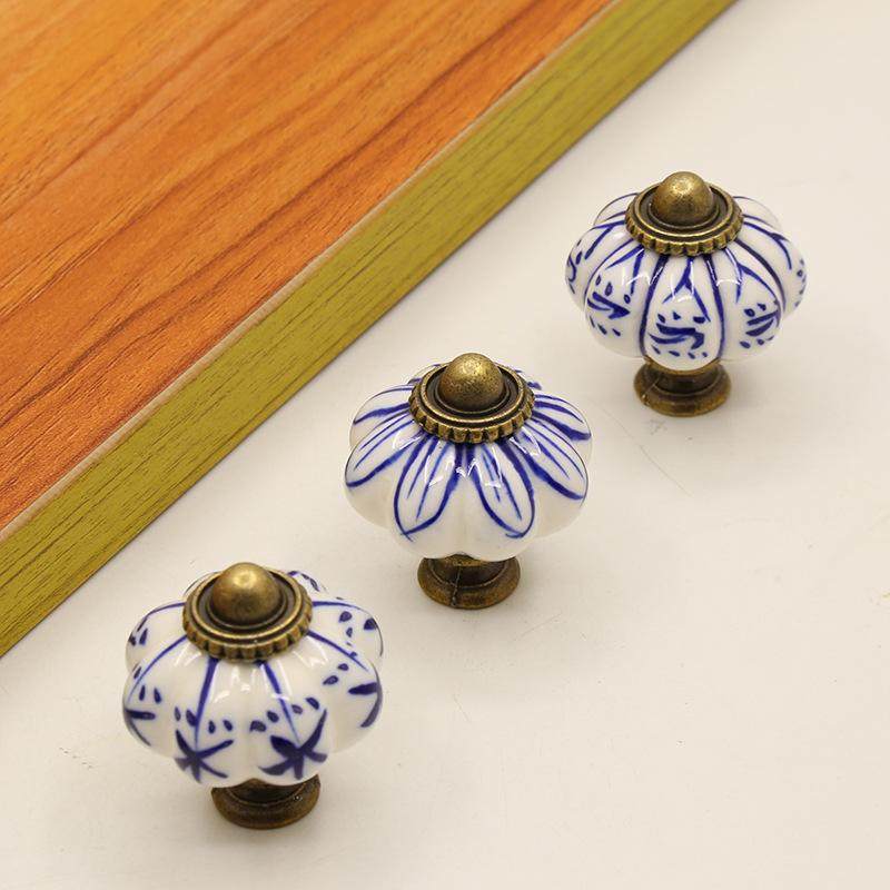 创意陶瓷南瓜复古把手手工diy古典把手抽屉橱柜彩色单孔柜门拉手,基础建材,小拉手,淘宝优惠券,粉丝福利购,淘宝优惠卷