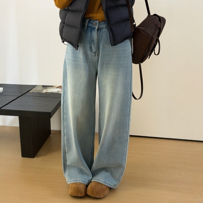 此外蓝色加绒加厚牛仔裤女