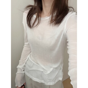 木耳边天丝打底衫 T恤基础款 上衣女2026春季 百搭长袖 百搭 新款 此外