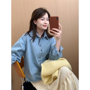 此外 小个子纯色蓝色牛仔衬衫女2026春季新款宽松可叠穿复古外套