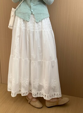 此外 松紧腰白色刺绣重工半身裙女2026春季新款甜美气质裙子淑女