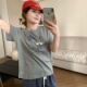 此外 上衣 休闲百搭学院风短袖 圆领套头重工印花T恤女2025夏季 新款