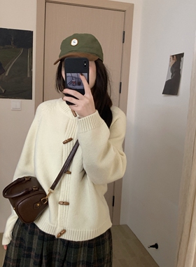 此外 圆领韩版牛角扣针织开衫女2025秋冬新款中长款毛衣外套减龄