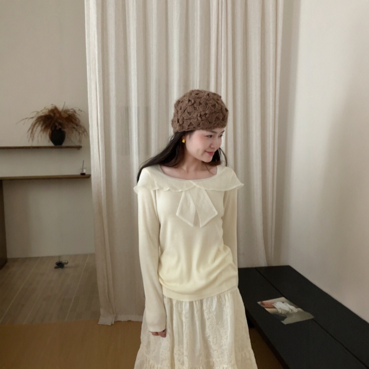 此外花边领气质韩版薄款针织衫