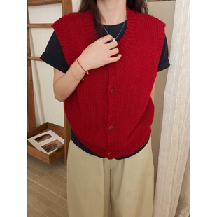 叠穿复购毛衣无袖 新款 马夹外套 纽扣纯色针织马甲女2026春季 此外
