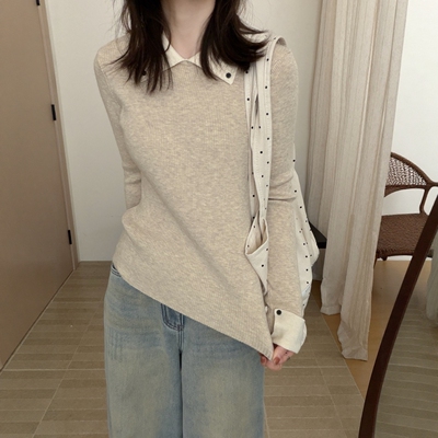 此外翻领拼色针织衫女2025冬季