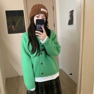 此外 圆领韩版小标针织开衫女2025秋季新款小个子毛衣外套减龄款