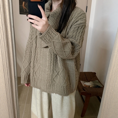 此外翻领韩版慵懒风针织开衫女
