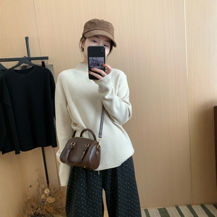 此外 立领卷边纯色打底衫女2025冬季新款修身百搭薄款毛衣气质风