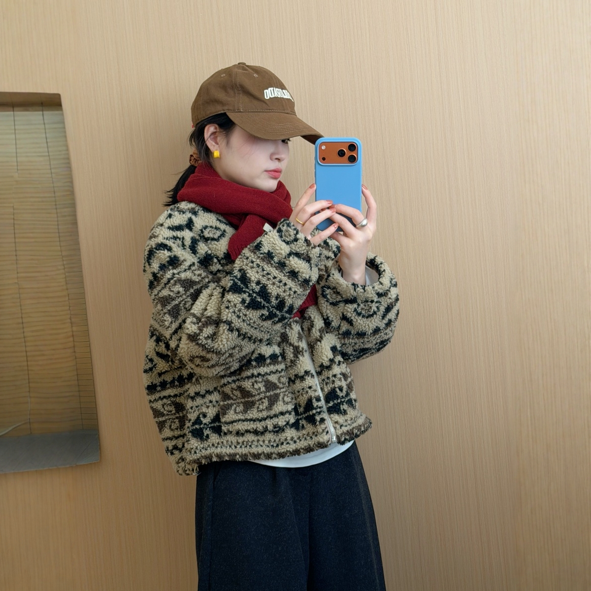 此外立领花色羊羔毛加厚外套女