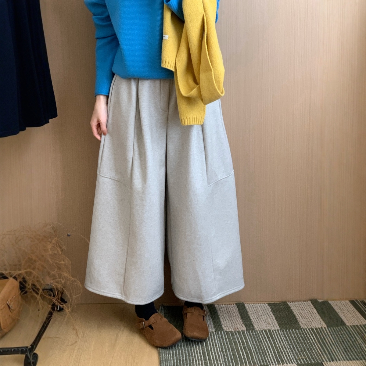 此外加厚毛呢阔腿八分裤女