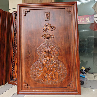 玄关过道福字葫芦香樟木雕壁挂