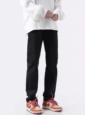 美式高街vibe风牛仔裤2025秋冬款加绒黑色宽松直筒微喇休闲长裤子