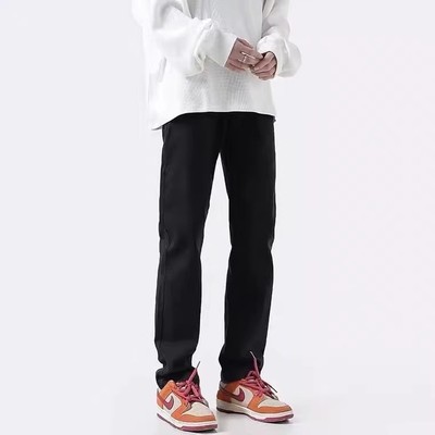 美式高街vibe风牛仔裤2025秋冬款加绒黑色宽松直筒微喇休闲长裤子