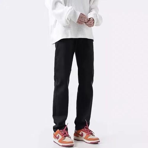 美式高街vibe风牛仔裤2025秋冬款加绒黑色宽松直筒微喇休闲长裤子