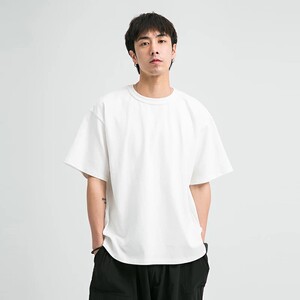 BUTTBILL 复古重磅300G夏季纯色短袖宽松圆领T恤男小领口半袖打底