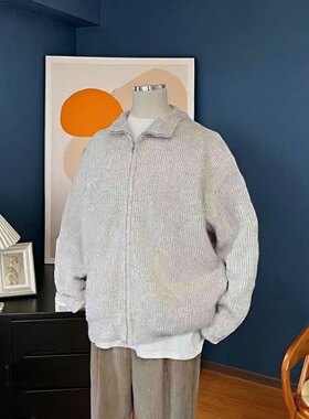 2025秋冬季新款针织拉链加厚外套慵懒感宽松休闲高领毛衣开衫上衣