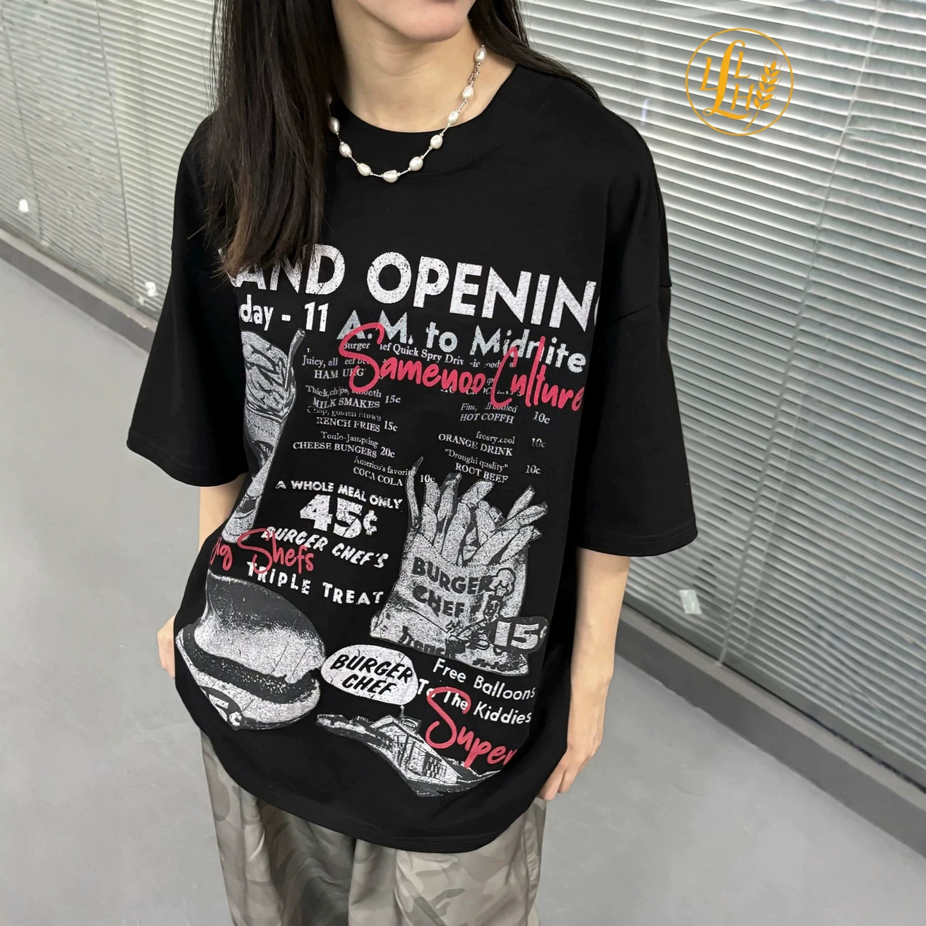 美式趣味薯条汉堡短袖T恤男款
