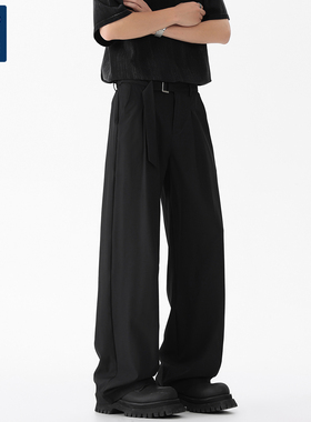 GENIOLAMODE黑色休闲西装裤子男士2026秋季新款美式宽松直筒百搭