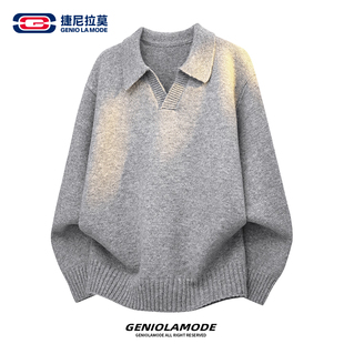 休闲日系宽松卫衣 秋季 GENIOLAMODE中性风polo领毛衣针织衫 男女款
