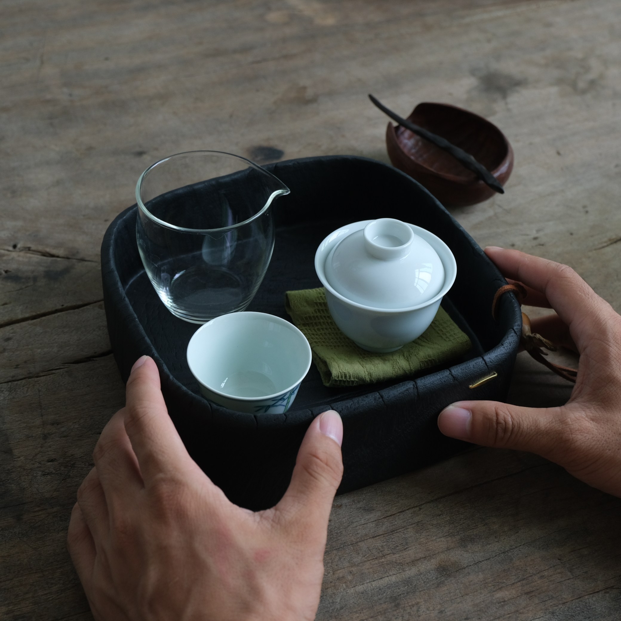 小青茶事 原木茶便当 樟木实木茶盘侘寂风茶托盘干泡台锔钉孤品