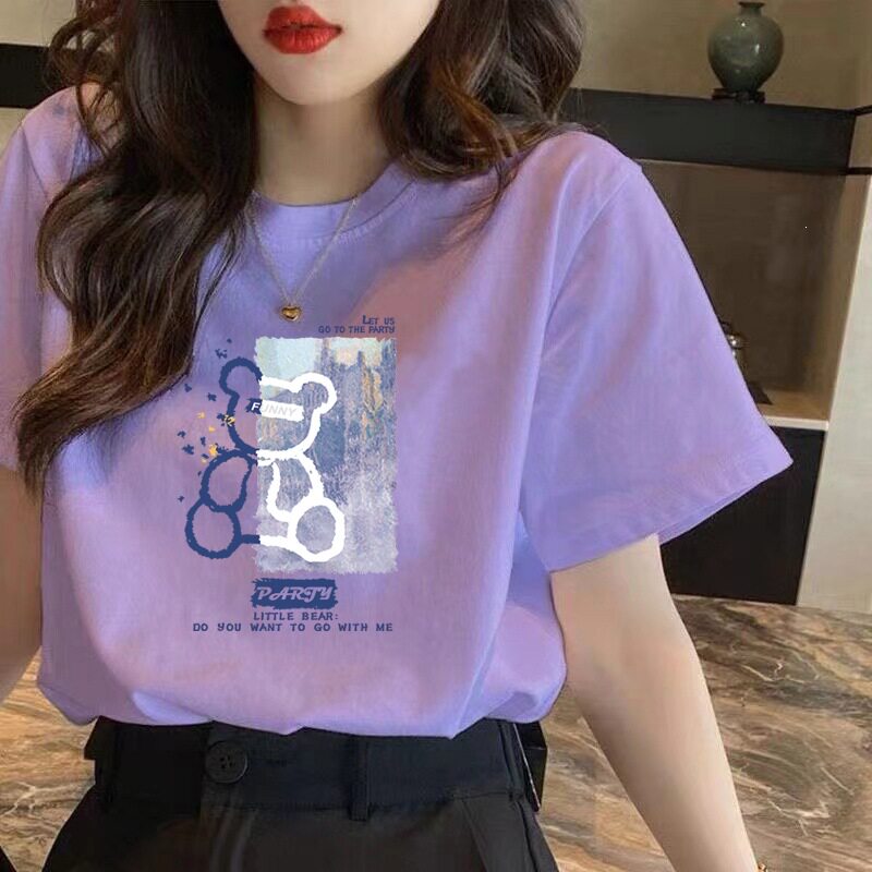 正肩圆领棉短袖t恤女夏短款韩版T恤