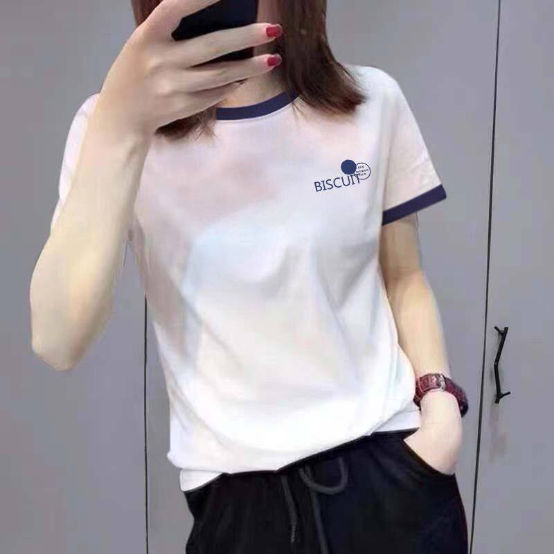 拼色夏天白色棉质正肩T恤女短袖T恤