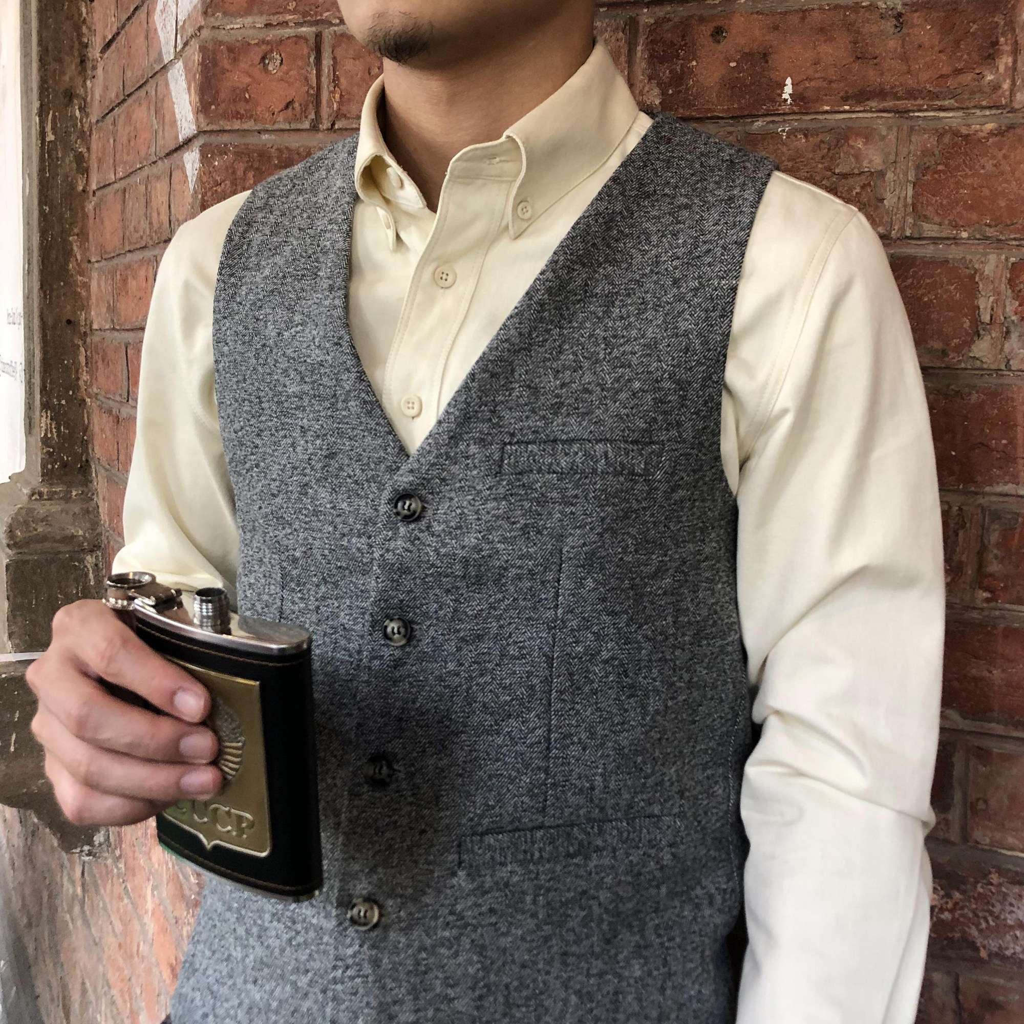 MCCEVTG VINTAGE VEST MENS BRITISH SLIM FIT HERRINGBONE BUSINESS CASUAL SHOULDER MENS SUIT PONY CLIP TIDE