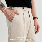 老钱 亚麻混纺高腰西裤 男士 MCCEVTG意式 复古加厚休闲青年直筒裤 子