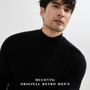 冬季 休闲针织衫 羊毛混纺半高领毛衣男黑色长袖 MCCEVTG纯色保暖